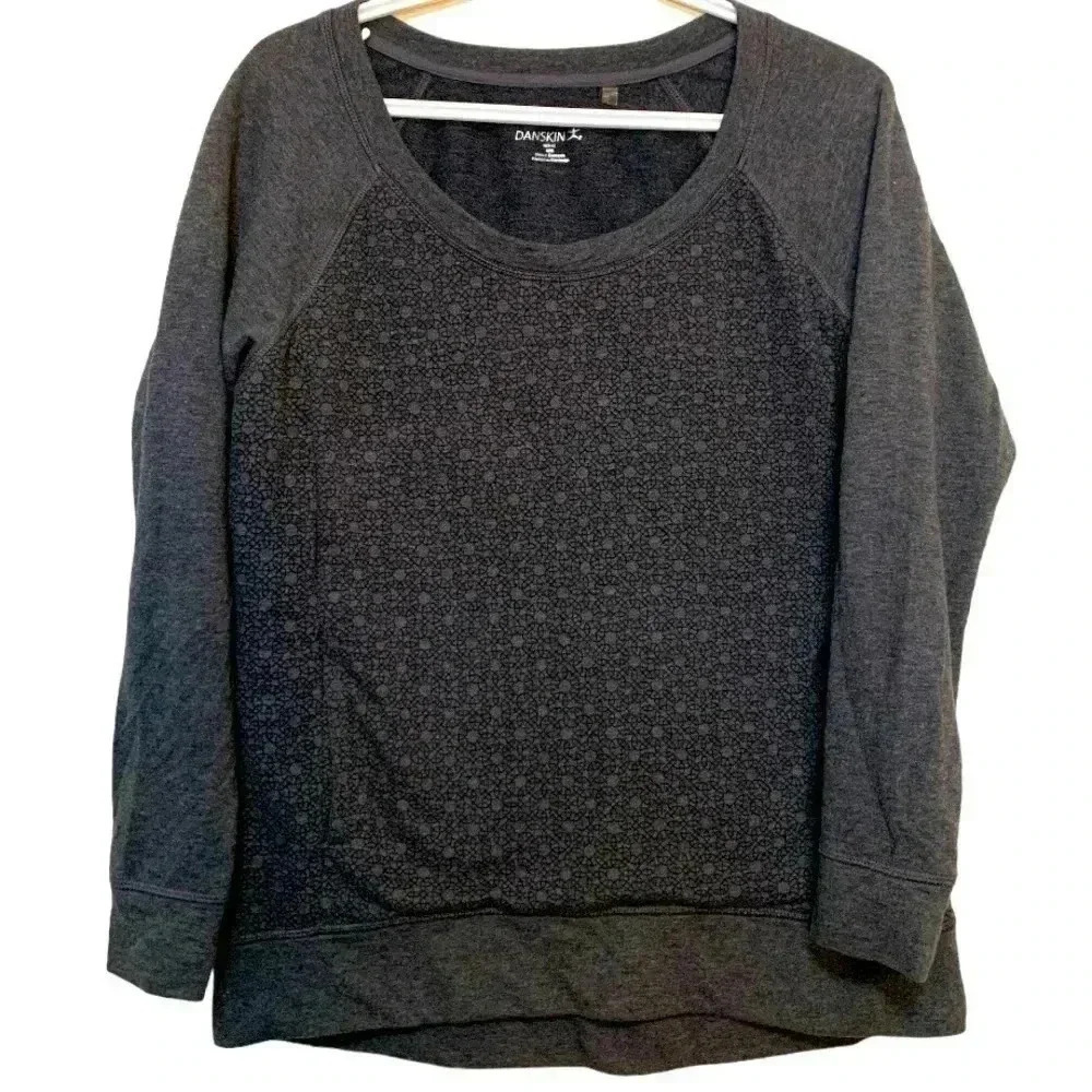Danskin Gray w Black, Long Sleeve Winter Performance Sweatshirt, stretchy